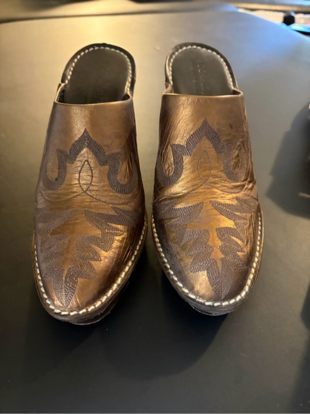 Donald Pliner Leather Slip-On Mules with Embroidered Detail